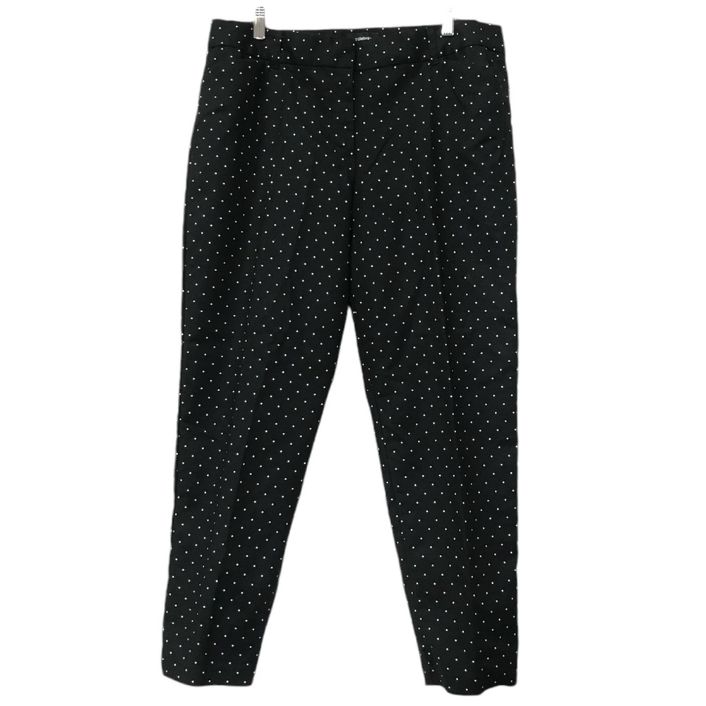 Liz Claiborne Classic Career Pants Black Polka Dot size 14 Flat Front Stretch